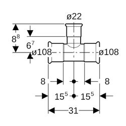 Geberit Mapress Kupfer T-Stück reduziert d 108mm, d1 22mm, d2 108mm... GEBERIT-61293 4024723612933 (Abb. 1)