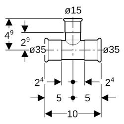 Geberit T-Stück Mapress Therm, 35x15x35mm, Edelstahl, 41212... GEBERIT-41212 4025410095886 (Abb. 1)