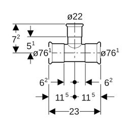 Geberit Mapress Therm T-Stück reduziert d 76,1mm, d1 22mm, d2 76,1mm... GEBERIT-41229 4025410095992 (Abb. 1)