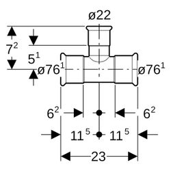 Geberit Mapress Therm T-Stück reduziert D 76,1mm, D1 22mm, D2 76,1mm, 41229... GEBERIT-41229 4025410095992 (Abb. 1)