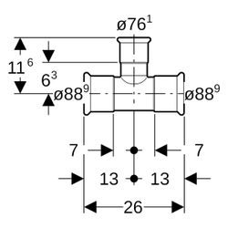Geberit Mapress Therm T-Stück reduziert D 88,9mm, D1 76,1mm, D2 88,9mm... GEBERIT-41241 4025410096029 (Abb. 1)