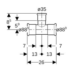 Geberit Mapress Therm T-Stück reduziert d 88,9mm, d1 35mm, d2 88,9mm... GEBERIT-41238 4064746001741 (Abb. 1)