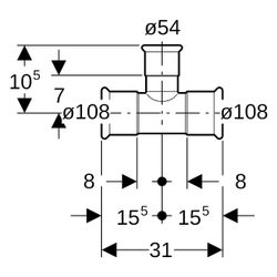 Geberit Mapress Therm T-Stück reduziert D 108mm, D1 54mm, D2 108mm, 41248... GEBERIT-41248 4064746001789 (Abb. 1)