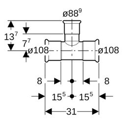 Geberit Mapress Therm T-Stück reduziert D 108mm, D1 88,9mm, D2 108mm, 41251... GEBERIT-41251 4064746040214 (Abb. 1)