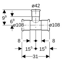 Geberit Mapress Therm T-Stück reduziert D 108mm, D1 42mm, D2 108mm, 41247... GEBERIT-41247 4064746040221 (Abb. 1)