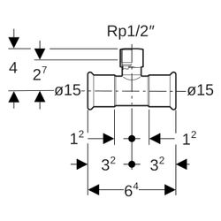 Geberit Mapress Edelstahl T-Stück mit Innengewinde D 15mm, Rp 1/2", D1 15mm... GEBERIT-31304 4024723313045 (Abb. 1)