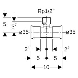 Geberit Mapress Edelstahl T-Stück mit Innengewinde D 35mm, Rp 1/2", D1 35mm... GEBERIT-31312 4024723313120 (Abb. 1)