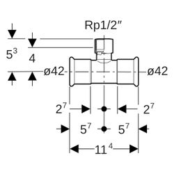 Geberit Mapress Edelstahl T-Stück mit Innengewinde D 42mm, Rp 1/2", D1 42mm... GEBERIT-31316 4024723313168 (Abb. 1)