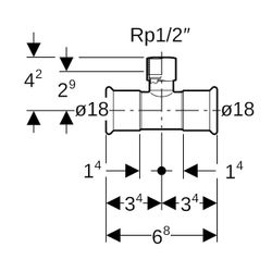 Geberit Mapress Edelstahl T-Stück mit Innengewinde, Gas, d 18mm, Rp 1/2", d1 18mm... GEBERIT-34053 4024723340539 (Abb. 1)