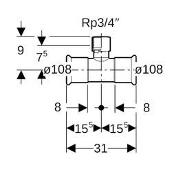 Geberit Mapress Edelstahl T-Stück mit Innengewinde LABS-frei, d 108mm, Rp 3/4", d1 108mm... GEBERIT-81336 4024723813361 (Abb. 1)