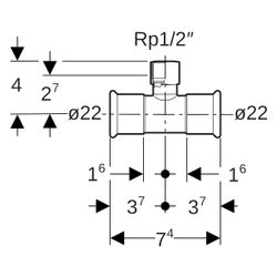 Geberit Mapress C-Stahl T-Stück mit Innengewinde, D 22mm, Rp 1/2", D1 22mm... GEBERIT-21307 4024723213079 (Abb. 1)