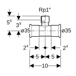 Geberit Mapress C-Stahl T-Stück mit Innengewinde, d 35mm, Rp 1", d1 35mm... GEBERIT-21314 4024723213147 (Abb. 1)