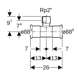 Geberit Mapress C-Stahl T-Stück mit Innengewinde, d 88,9mm, Rp 2", d1 88,9mm... GEBERIT-21334 4024723213345 (Abb. 1)