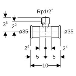 Geberit Mapress Kupfer T-Stück mit Innengewinde, D 35mm, Rp 1/2", D1 35mm, Rotguss bleif... GEBERIT-61362 4024723613626 (Abb. 1)
