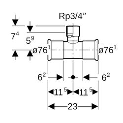 Geberit Mapress Therm T-Stück mit Innengewinde d 76,1mm, Rp 3/4″, d1 76,1mm... GEBERIT-41326 4025410096128 (Abb. 1)