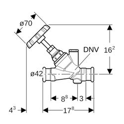 Geberit Mapress Schrägsitz-Absperrventil Außendurchmesser 42mm, 10 bar... GEBERIT-94887 4024723948872 (Abb. 1)