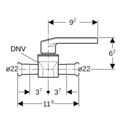 Geberit Mapress Edelstahl Kugelhahn mit Betätigungshebel Außendurchmesser 22mm, 10 bar... GEBERIT-94954 4025410543011 (Abb. 1)