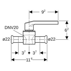 Geberit Mapress Edelstahl Kugelhahn mit Betätigungshebel Außendurchmesser 22mm, 10 bar... GEBERIT-94954 4025410543011 (Abb. 1)