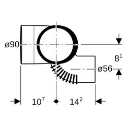 Geberit Silent db20 Schachtbogenabzweig 88,5 Grad links D 90mm, D1 90mm, D2 56mm... GEBERIT-308874141 4025410100702 (Abb. 1)