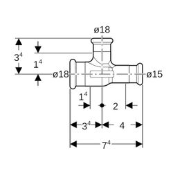 Geberit Mapress T-Stück reduziert CW617N, d 18mm, d1 18mm, d2 15mm... GEBERIT-61193 4024723611936 (Abb. 1)