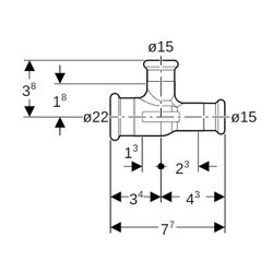 Geberit Mapress T-Stück reduziert CW617N, d 22mm, d1 15mm, d2 15mm... GEBERIT-61194 4024723611943 (Abb. 1)