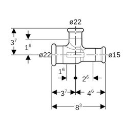 Geberit Mapress T-Stück reduziert CW617N, d 22mm, d1 22mm, d2 15mm... GEBERIT-61196 4024723611967 (Abb. 1)