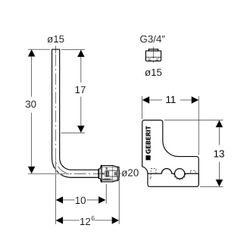 Geberit PushFit Metallrohr-Anschlussbogen 90 Grad mit Dämmbox, Anschlussverschraubun... GEBERIT-651250222 4025410585141 (Abb. 1)