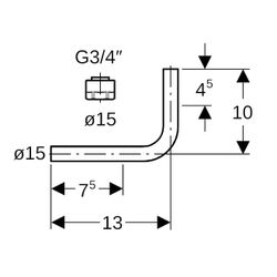 Geberit Metallrohr-Passbogen 90 Grad mit Anschlussverschraubung für Eurokonus CW024A... GEBERIT-611601223 4025410585004 (Abb. 1)