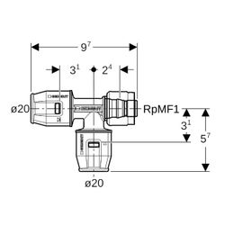 Geberit PushFit Übergangs-T-Stück mit MasterFix, Abzweig, d 20mm, d1 20mm, Rotguss b... GEBERIT-651503001 4025416280873 (Abb. 1)