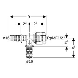 Geberit Mepla Übergangs-T-Stück mit MasterFix, Abzweig PVDF, D 16mm, D1 16mm, RpMF1 ... GEBERIT-621454005 4025416139065 (Abb. 1)