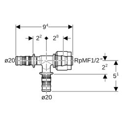 Geberit Mepla Übergangs-T-Stück mit MasterFix, Abzweig PVDF, D 20mm, D1 20mm, RpMF1 ... GEBERIT-622454005 4025416222576 (Abb. 1)