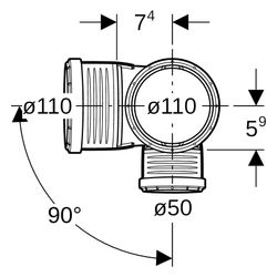 Geberit Silent-PP Kombibogeneckabzweig 87,5 Grad rechts D 110mm, D1 110mm, D2 50mm... GEBERIT-390565141 4025416296232 (Abb. 1)