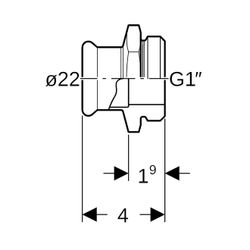 Geberit Mapress Edelstahl Übergang mit Außengewinde G d 22mm, G 1″... GEBERIT-31733 4024723317333 (Abb. 1)