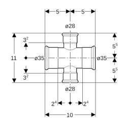 Geberit Mapress C-Stahl Kreuzstück reduziert, d 35mm, d1 28mm... GEBERIT-21120 4024723211204 (Abb. 1)