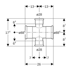 Geberit Mapress C-Stahl Kreuzstück reduziert, d 88,9mm, d1 28mm... GEBERIT-21130 4024723211303 (Abb. 1)