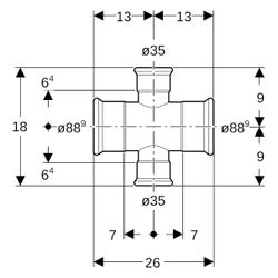 Geberit Mapress C-Stahl Kreuzstück, 90 Grad, DN 80/32, 88,9x35mm, Stahl, Verzinkt... GEBERIT-21131 4024723211310 (Abb. 1)
