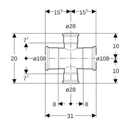 Geberit Mapress C-Stahl Kreuzstück reduziert, d 108mm, d1 28mm... GEBERIT-21133 4024723211334 (Abb. 1)