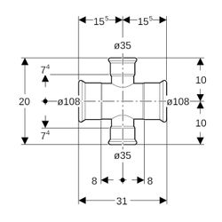Geberit Mapress C-Stahl Kreuzstück reduziert, d 108mm, d1 35mm... GEBERIT-21134 4024723211341 (Abb. 1)