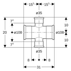 Geberit, Kreuzstück, Mapress C-Stahl, 90 Grad, DN 100/32, Stahl, verzinkt... GEBERIT-21134 4024723211341 (Abb. 1)
