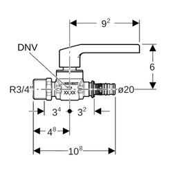 Geberit Mepla Kugelhahn mit Außengewinde, Betätigungshebel, d 20mm, R 3/4″, PN 10 ba... GEBERIT-602023002 4025410737281 (Abb. 1)