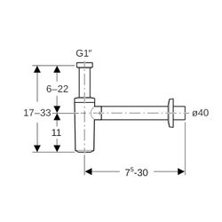 Geberit Tauchrohrsiphon für Waschbecken, Abgang horizontal, d 40mm, Steckdichtung, W... GEBERIT-151025141 4025410051295 (Abb. 1)