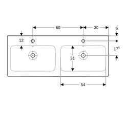 Geberit iCon Doppelwaschtisch, Breite 120cm, Tiefe 48,5cm, Hahnloch mittig, Überlauf... GEBERIT-124120000 4022009304398 (Abb. 1)
