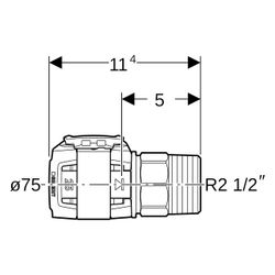 Geberit FlowFit Übergang mit Außengewinde D 75mm, R 2 1/2", Edelstahl 1.4401... GEBERIT-619706001 4025416602835 (Abb. 1)
