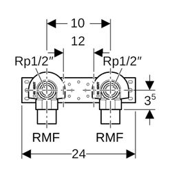 Geberit Anschlusswinkel 90 Grad mit Außengewinde MF 1/2", vormontiert, zweifach AD 1... GEBERIT-632863002 4025410760111 (Abb. 1)