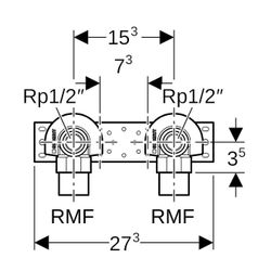 Geberit Anschlusswinkel 90 Grad mit Außengewinde MF 1/2", vormontiert, zweifach AD 1... GEBERIT-632865002 4025410760128 (Abb. 1)