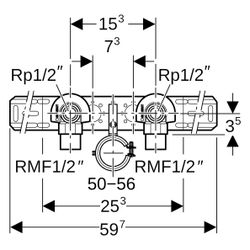 Geberit Anschlusswinkel 90 Grad mit Außengewinde MF 1/2" vorm. 2x Ablaufrohrs. RMF 1... GEBERIT-632871002 4025410760227 (Abb. 1)