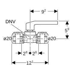 Geberit FlowFit Kugelhahn mit Betätigungshebel, d 20mm... GEBERIT-619851001 4025416604334 (Abb. 1)