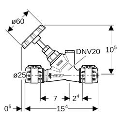 Geberit FlowFit Schrägsitz-Absperrventil, DN 20, 25mm, CuSn4Zn2PS, 619832001... GEBERIT-619832001 4025416603658 (Abb. 1)