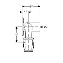 Geberit PushFit Doppelanschlusswinkel 90 Grad, d 16mm, Rp 1/2", d1 20mm, L1 7,1cm, R... GEBERIT-651275001 4025416355007 (Abb. 1)