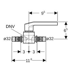 Geberit Mepla Kugelhahn mit Betätigungshebel, Ms CW617N, d 32mm, PN 10 bar... GEBERIT-614061002 4025416437918 (Abb. 1)